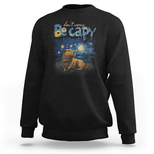 Capybara Lover Sweatshirt Don't Worry Be Capy Starry Night TS09 Black Print Your Wear
