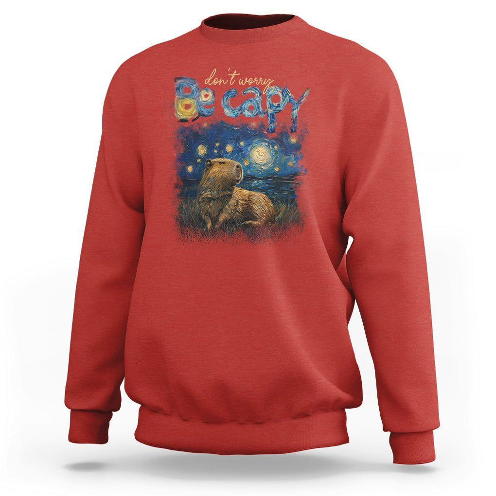 Capybara Lover Sweatshirt Don't Worry Be Capy Starry Night TS09 Red Print Your Wear