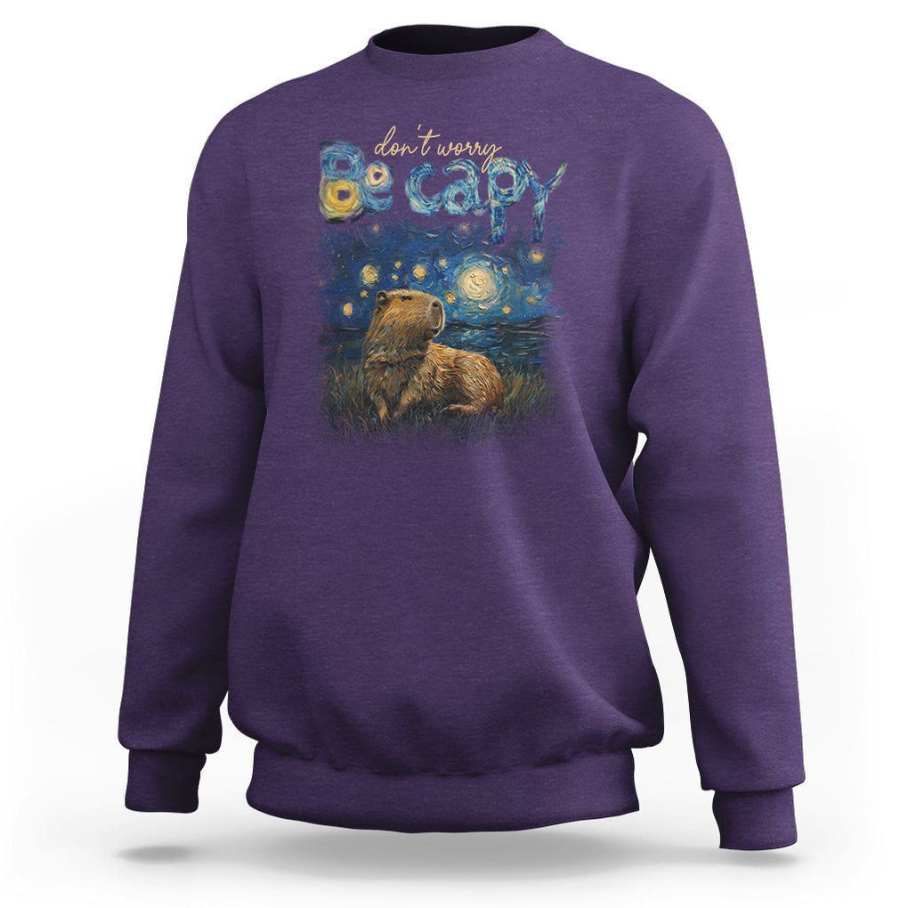 Capybara Lover Sweatshirt Don't Worry Be Capy Starry Night TS09 Purple Print Your Wear