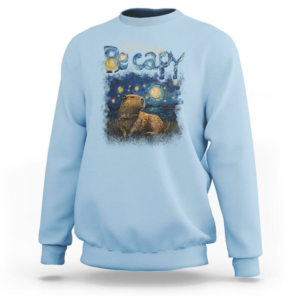 Capybara Lover Sweatshirt Don't Worry Be Capy Starry Night TS09 Light Blue Print Your Wear