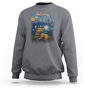 Capybara Lover Sweatshirt Don't Worry Be Capy Starry Night TS09 Charcoal Print Your Wear