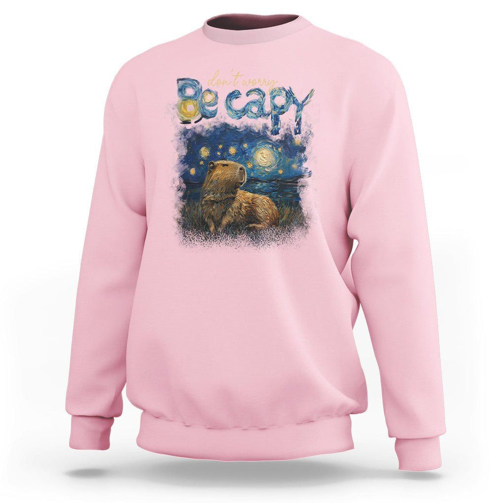 Capybara Lover Sweatshirt Don't Worry Be Capy Starry Night TS09 Light Pink Print Your Wear