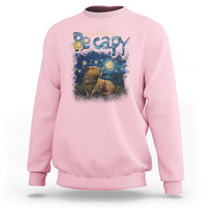 Capybara Lover Sweatshirt Don't Worry Be Capy Starry Night TS09 Light Pink Print Your Wear