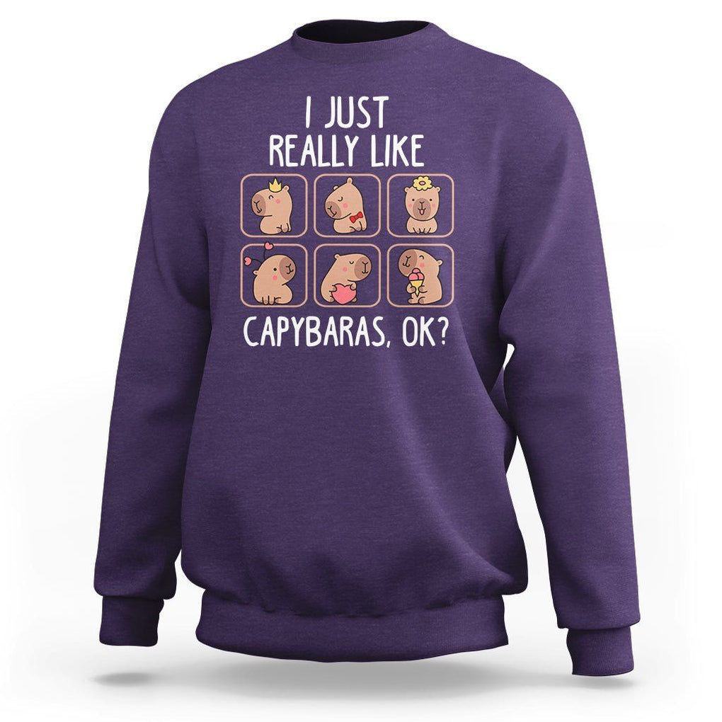 Capybara Lover Sweatshirt I Just Really Like Capybaras Cute Capy TS09 Purple Print Your Wear