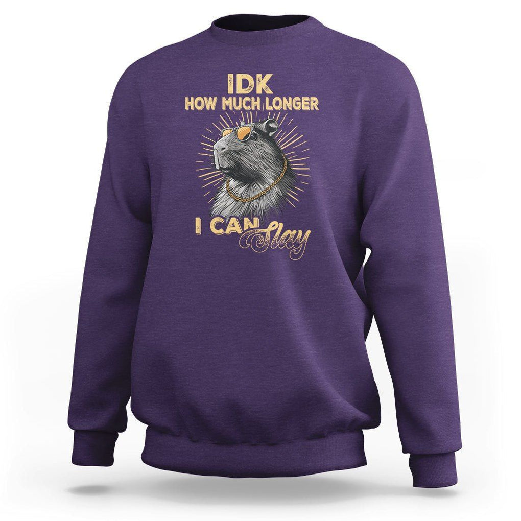Capybara Lover Sweatshirt Idk How Much Longer I Can Slay Cool Capy TS09 Purple Print Your Wear