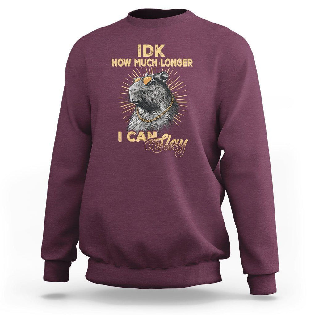 Capybara Lover Sweatshirt Idk How Much Longer I Can Slay Cool Capy TS09 Maroon Print Your Wear