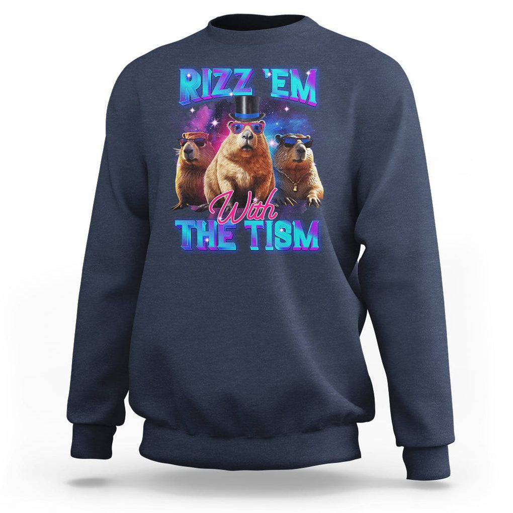 Capybara Lover Sweatshirt Rizz Em With The Tism Funny Capy Meme TS09 Navy Print Your Wear