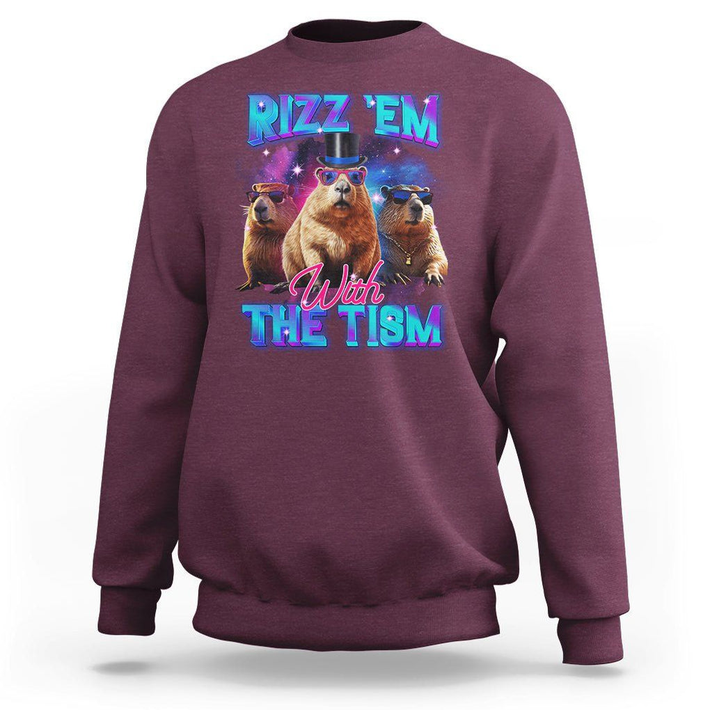 Capybara Lover Sweatshirt Rizz Em With The Tism Funny Capy Meme TS09 Maroon Print Your Wear