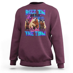 Capybara Lover Sweatshirt Rizz Em With The Tism Funny Capy Meme TS09 Maroon Print Your Wear