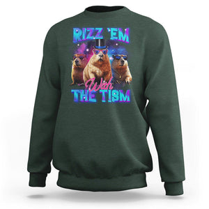 Capybara Lover Sweatshirt Rizz Em With The Tism Funny Capy Meme TS09 Dark Forest Green Print Your Wear