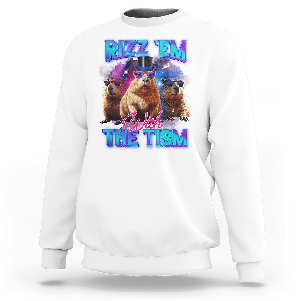 Capybara Lover Sweatshirt Rizz Em With The Tism Funny Capy Meme TS09 White Print Your Wear