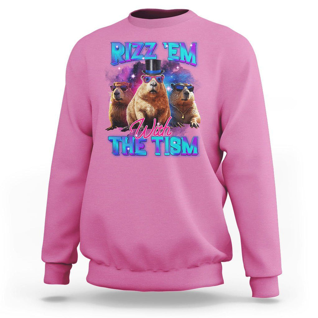 Capybara Lover Sweatshirt Rizz Em With The Tism Funny Capy Meme TS09 Azalea Print Your Wear