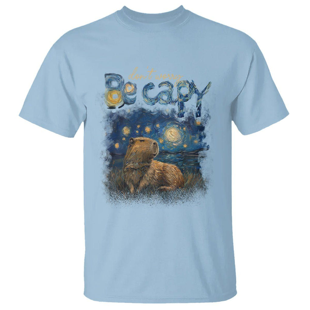 Capybara Lover T Shirt Don't Worry Be Capy Starry Night TS09 Light Blue Print Your Wear
