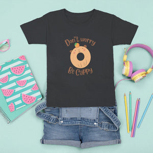Capybara Lover T Shirt For Kid Don't Worry Be Cappy Funny Cute Donut Lover TS09 Black Print Your Wear