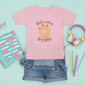 Capybara Lover T Shirt For Kid Don't Worry Be Cappy Funny Cute Donut Lover TS09 Light Pink Print Your Wear