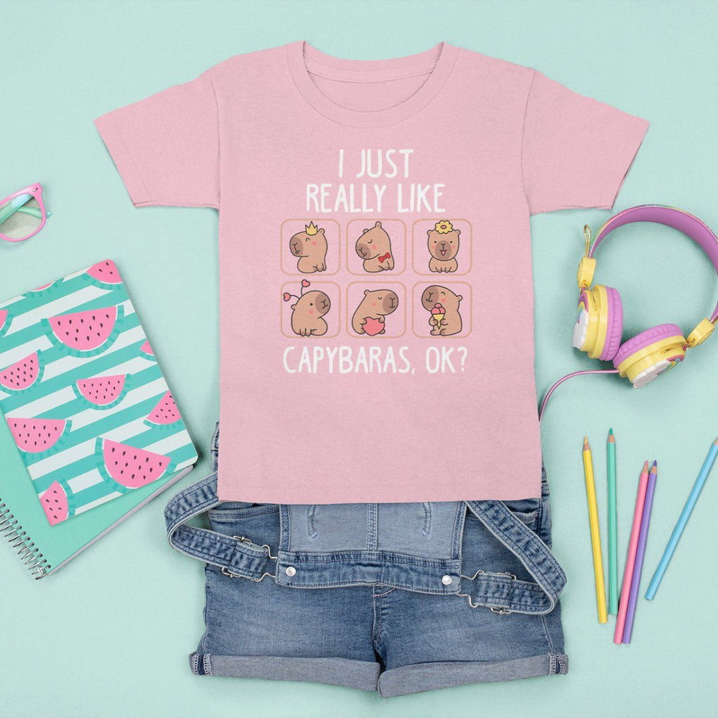 Capybara Lover T Shirt For Kid I Just Really Like Capybaras Cute Capy TS09 Light Pink Print Your Wear