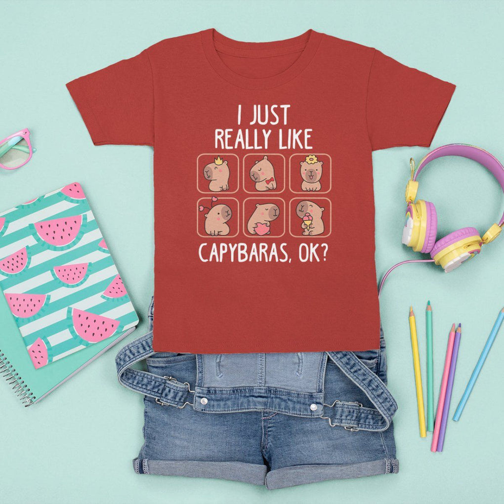 Capybara Lover T Shirt For Kid I Just Really Like Capybaras Cute Capy TS09 Red Print Your Wear