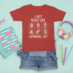 Capybara Lover T Shirt For Kid I Just Really Like Capybaras Cute Capy TS09 Red Print Your Wear