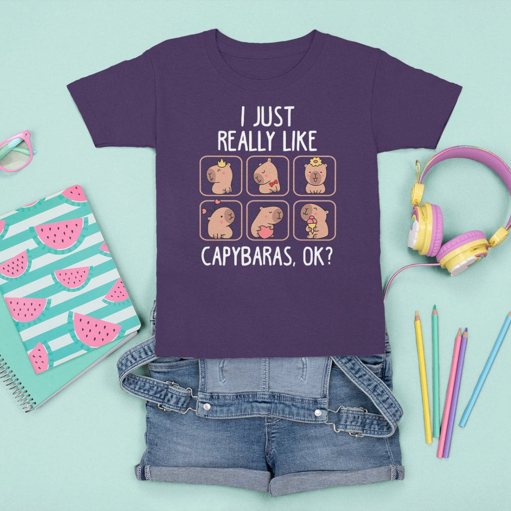Capybara Lover T Shirt For Kid I Just Really Like Capybaras Cute Capy TS09 Purple Print Your Wear