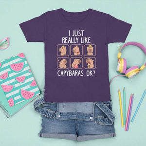 Capybara Lover T Shirt For Kid I Just Really Like Capybaras Cute Capy TS09 Purple Print Your Wear