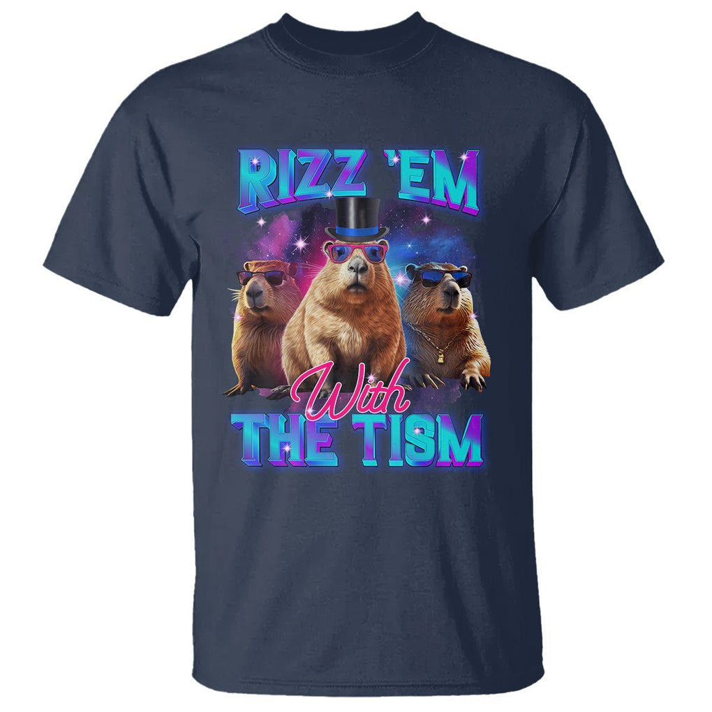 Capybara Lover T Shirt Rizz Em With The Tism Funny Capy Meme TS09 Navy Print Your Wear