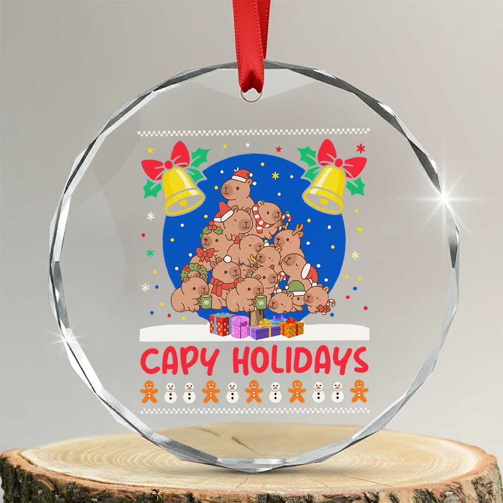 Capybara Xmas Tree Crystal Glass Ornament Funny Capy Holidays Gift TS12 Transparent Glass 3'' Circle Print Your Wear
