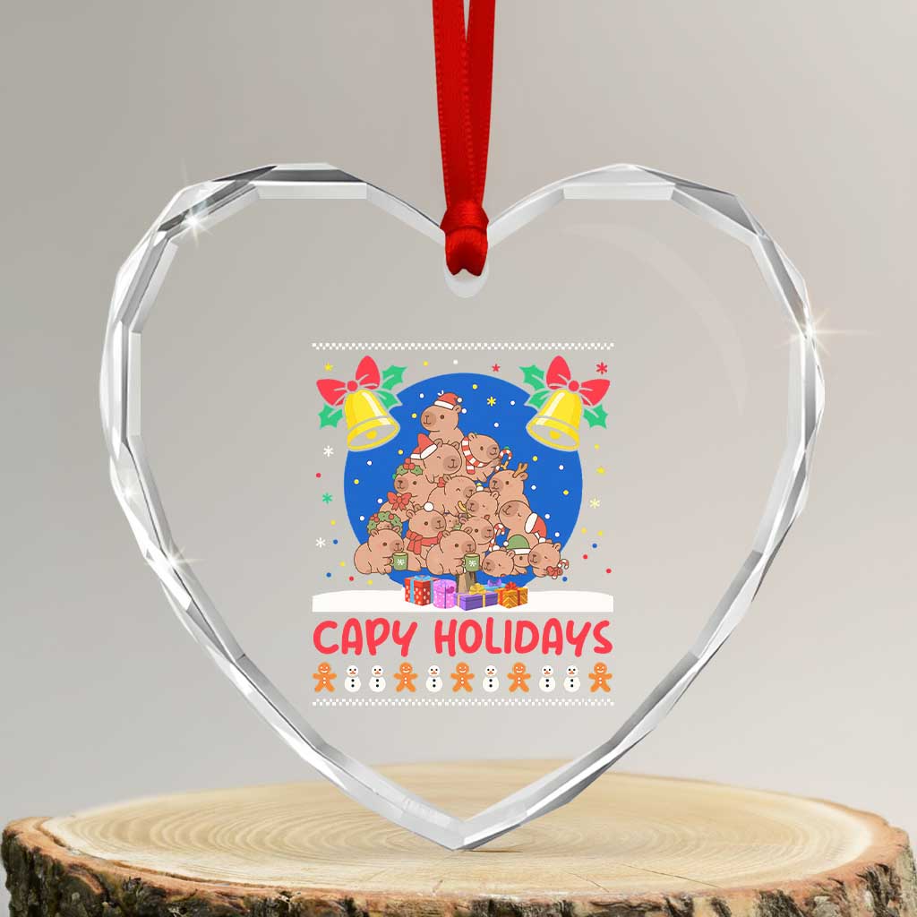Capybara Xmas Tree Heart Crystal Glass Ornament Funny Capy Holidays Gift TS12 Transparent Glass 3'' Heart Print Your Wear