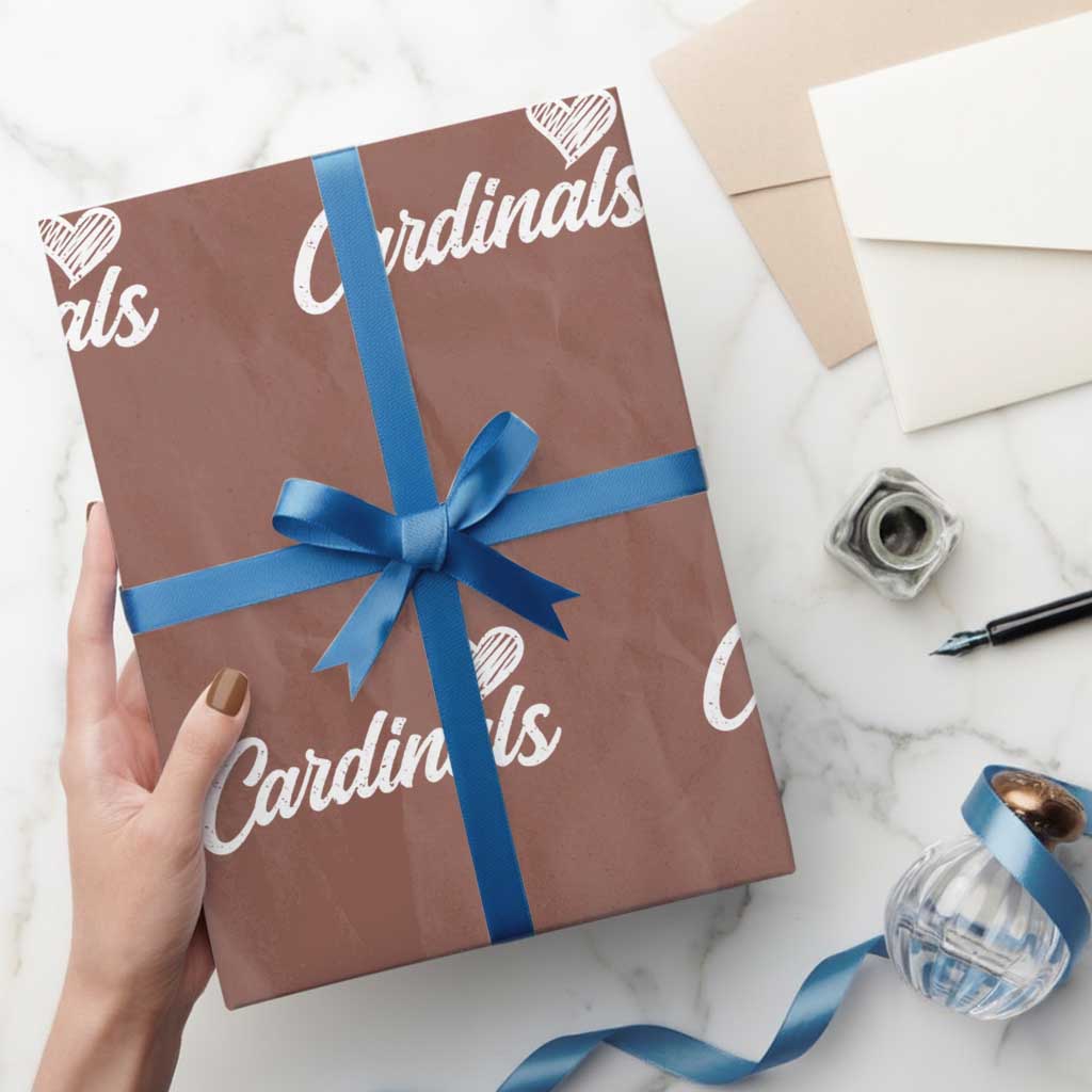 Cardinal Lovers Wrapping Paper Roll Vintage Script Heart Graphic TS10 Mocha Print Your Wear
