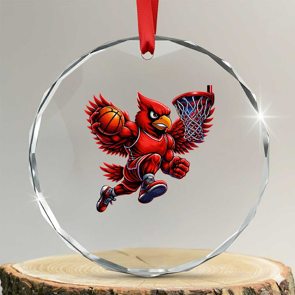 Cardinal Playing Basketball Graphic Crystal Glass Ornament Dunk Mascot Sports Fan Gift TS10 Transparent Glass 3'' Circle Print Your Wear