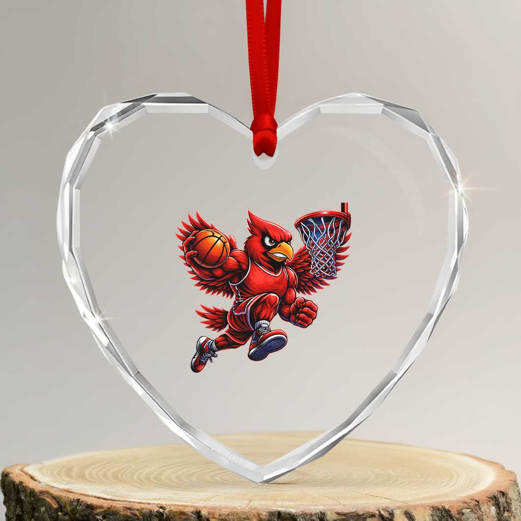 Cardinal Playing Basketball Graphic Heart Crystal Glass Ornament Dunk Mascot Sports Fan Gift TS10 Transparent Glass 3'' Heart Print Your Wear