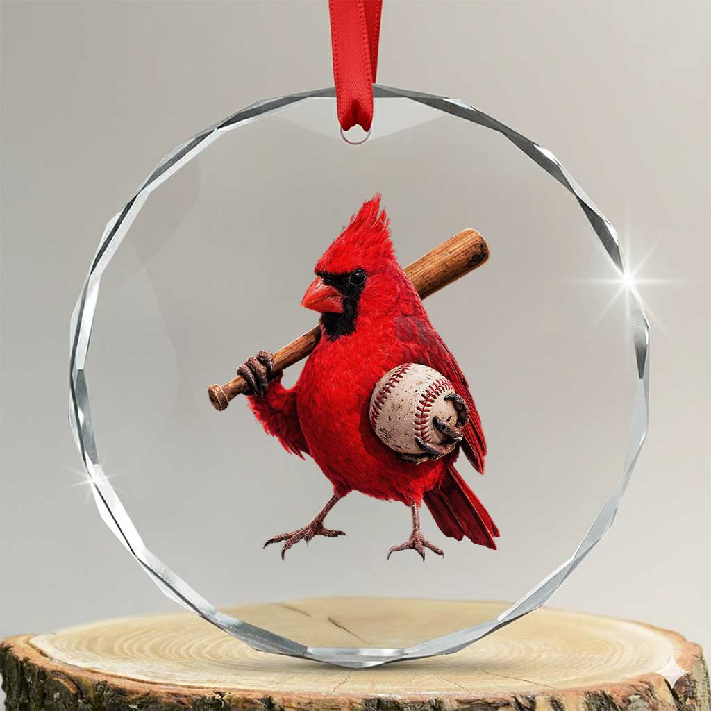 Cardinals Baseball Player Crystal Glass Ornament Retro STL Redbird Fan Bird Mascot Baseball TS10 Transparent Glass 3'' Circle Print Your Wear
