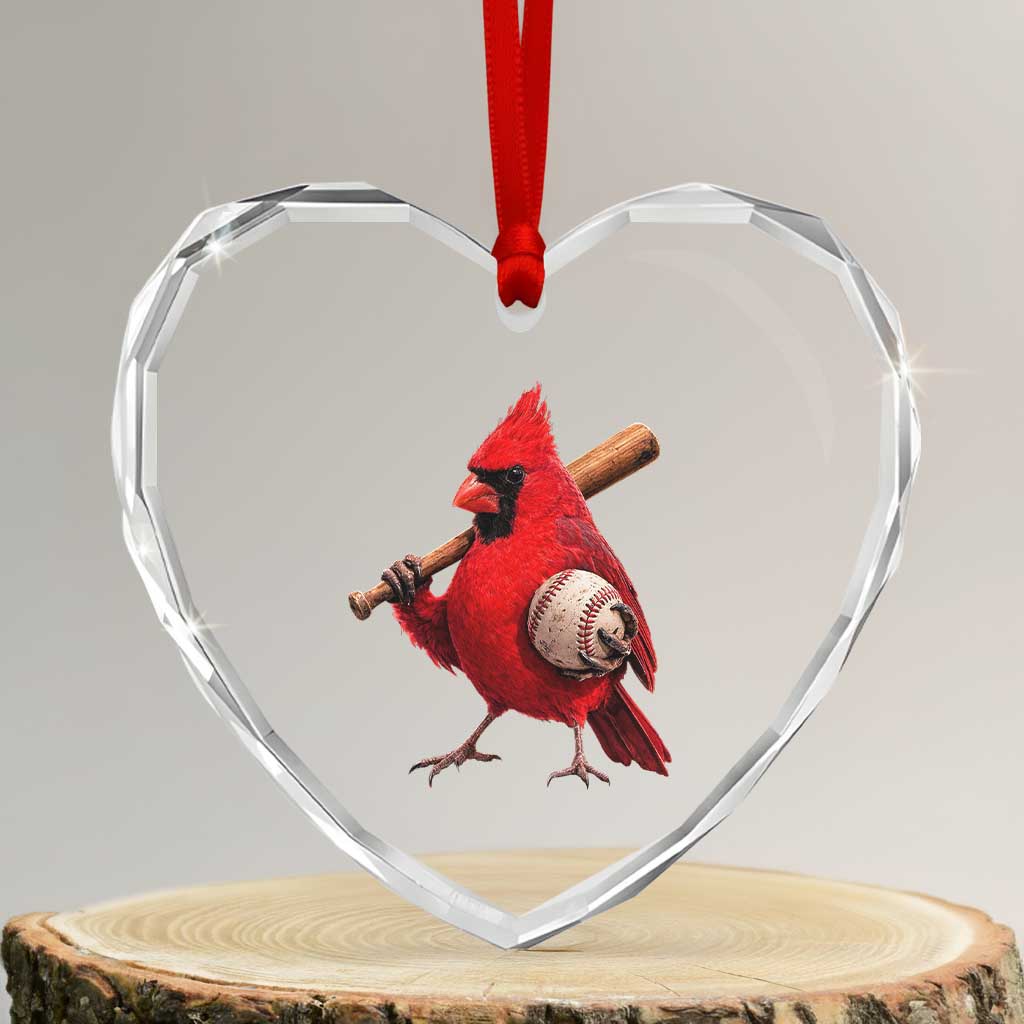 Cardinals Baseball Player Heart Crystal Glass Ornament Retro STL Redbird Fan Bird Mascot Baseball TS10 Transparent Glass 3'' Heart Print Your Wear