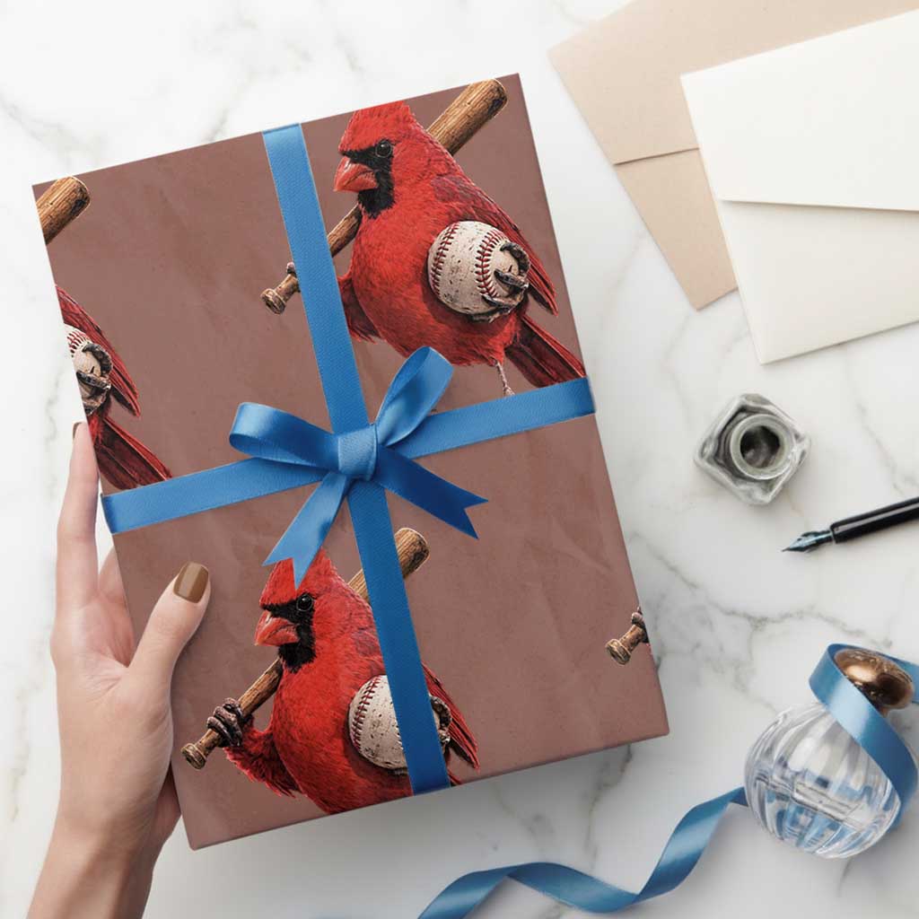 Cardinals Baseball Player Wrapping Paper Roll Retro STL Redbird Fan Bird Mascot Baseball TS10 Mocha Print Your Wear