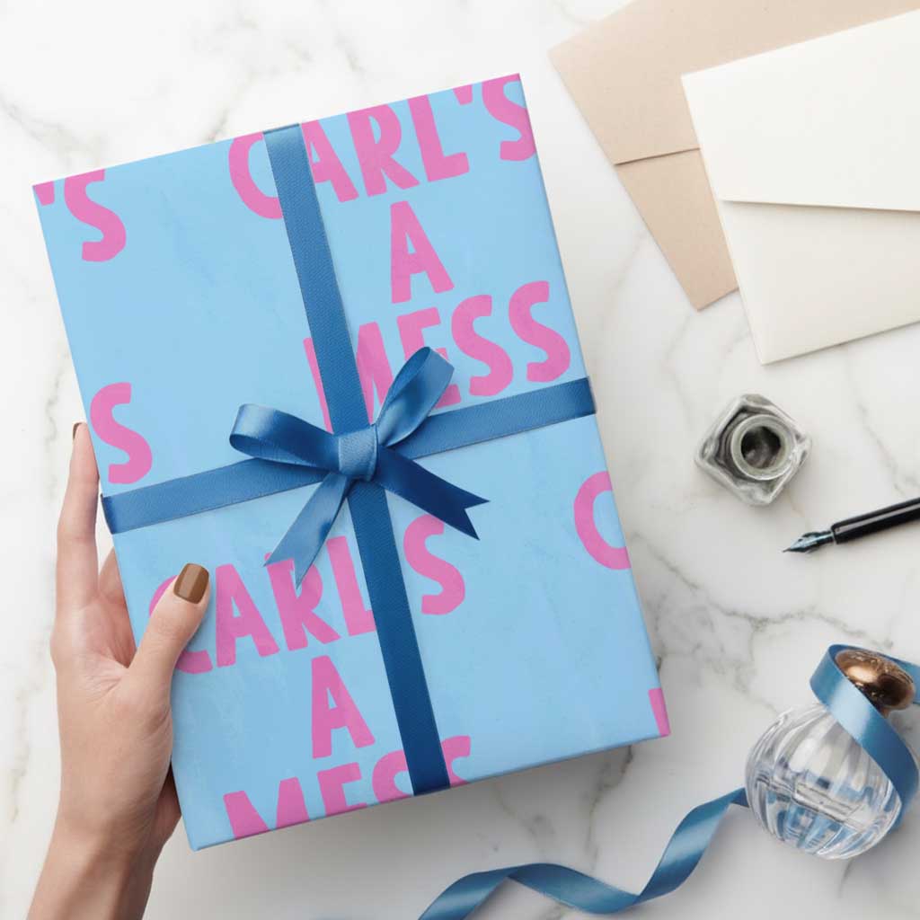 Carl's a Mess Wrapping Paper Roll Viral Reality TV Quote Meme TS14 Light Blue Print Your Wear