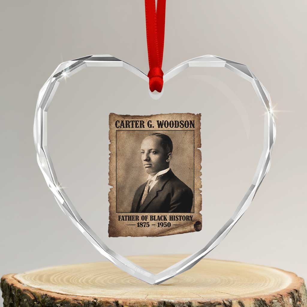 Carter G Woodson Heart Crystal Glass Ornament Father Of Black History Month Old Paper Graphic TS11 Transparent Glass 3'' Heart Print Your Wear