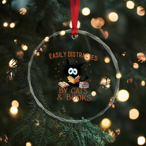 Cat and Book Lover Crystal Glass Ornament Easily Distracted By Cats And Books Funny Black Cat Meme TS02 Print Your Wear