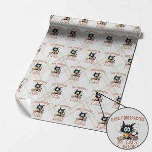 Cat and Book Lover Wrapping Paper Roll Easily Distracted By Cats And Books Funny Black Cat Meme TS02 Christmas Plaid Print Your Wear