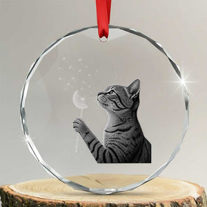 Cat Blowing Dandelion Crystal Glass Ornament Kitten Making A Wish Nature Art TS11 Transparent Glass 3'' Circle Print Your Wear