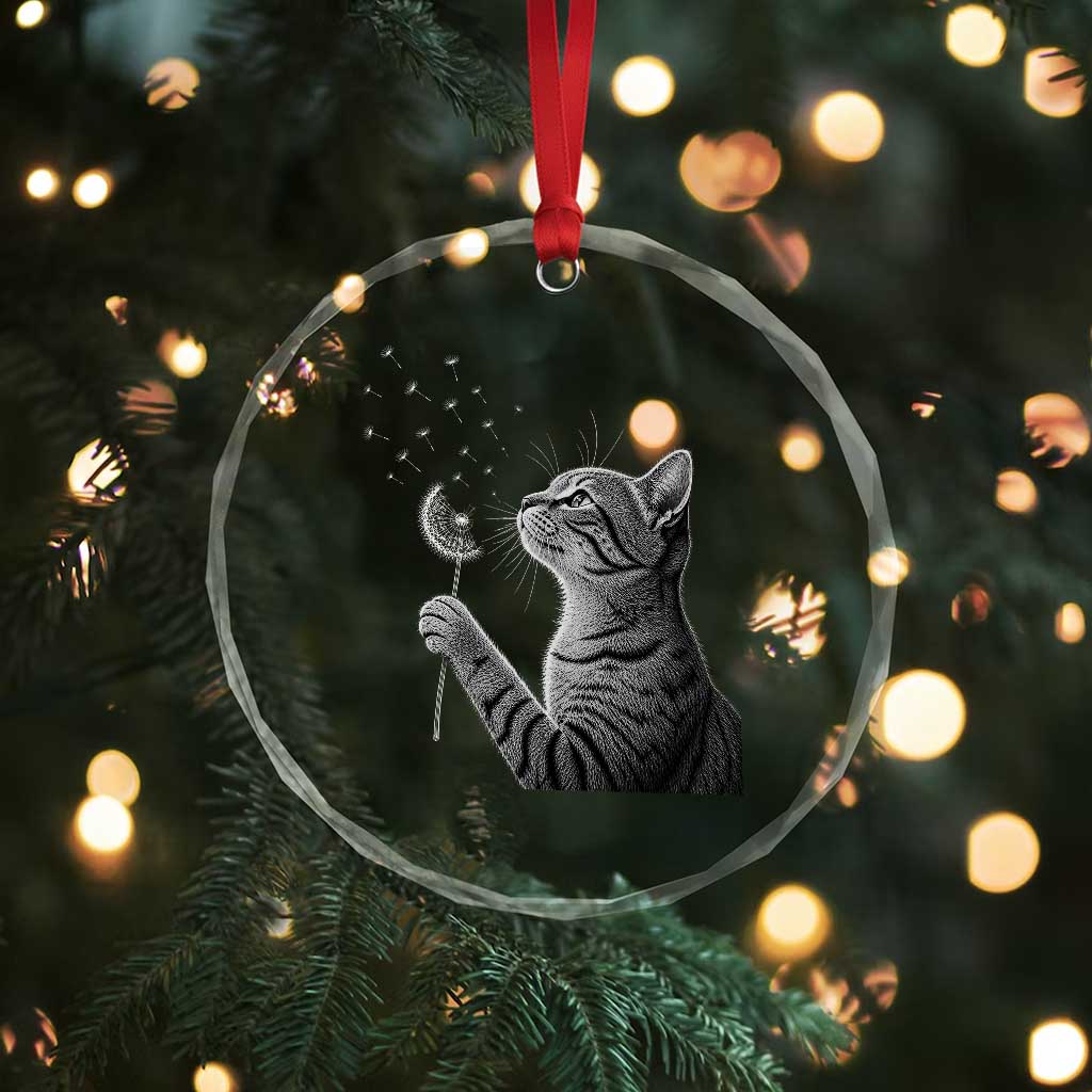 Cat Blowing Dandelion Crystal Glass Ornament Kitten Making A Wish Nature Art TS11 Print Your Wear