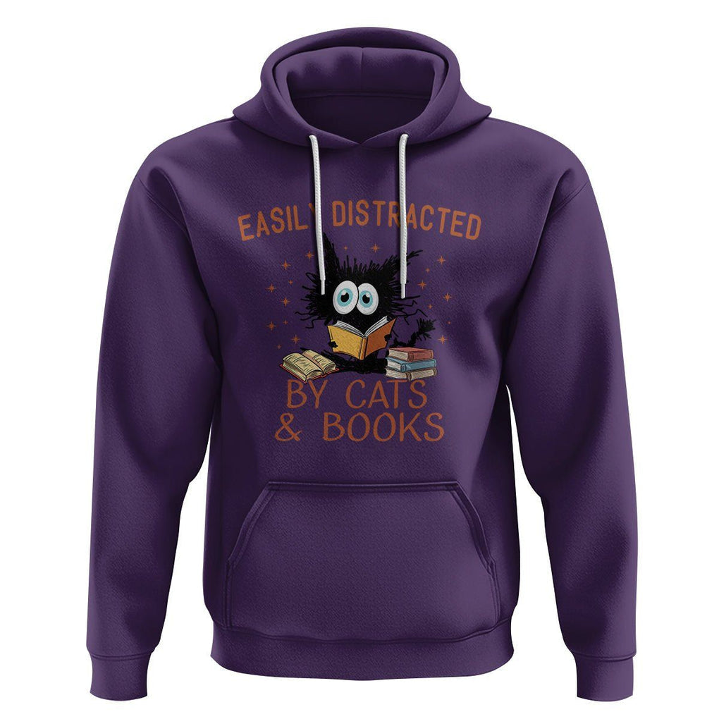 Cat & Book Lover Hoodie Easily Distracted By Cats And Books Funny Black Cat Meme TS02 Purple Printyourwear