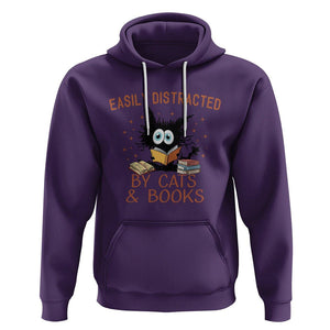 Cat & Book Lover Hoodie Easily Distracted By Cats And Books Funny Black Cat Meme TS02 Purple Printyourwear