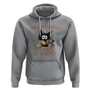 Cat & Book Lover Hoodie Easily Distracted By Cats And Books Funny Black Cat Meme TS02 Sport Gray Printyourwear