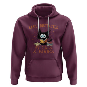Cat & Book Lover Hoodie Easily Distracted By Cats And Books Funny Black Cat Meme TS02 Maroon Printyourwear