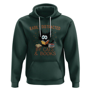 Cat & Book Lover Hoodie Easily Distracted By Cats And Books Funny Black Cat Meme TS02 Dark Forest Green Printyourwear