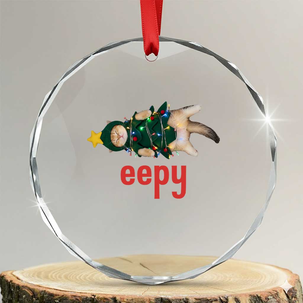 Cat Christmas Meme Crystal Glass Ornament Eepy Kitten Silly Sleepy TS14 Transparent Glass 3'' Circle Print Your Wear