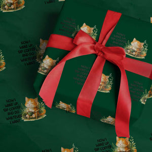 Cat Coffee Lover Wrapping Paper Roll Now I Wake Up Sip Coffee And Do Whatever I Want TS12 Green Print Your Wear