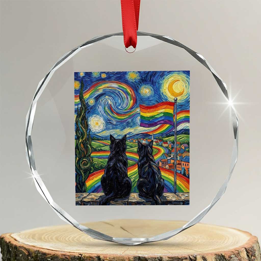 Cat Gay Pride Crystal Glass Ornament Starry Night Style LGBTQ Pride Support TS14 Transparent Glass 3'' Circle Print Your Wear
