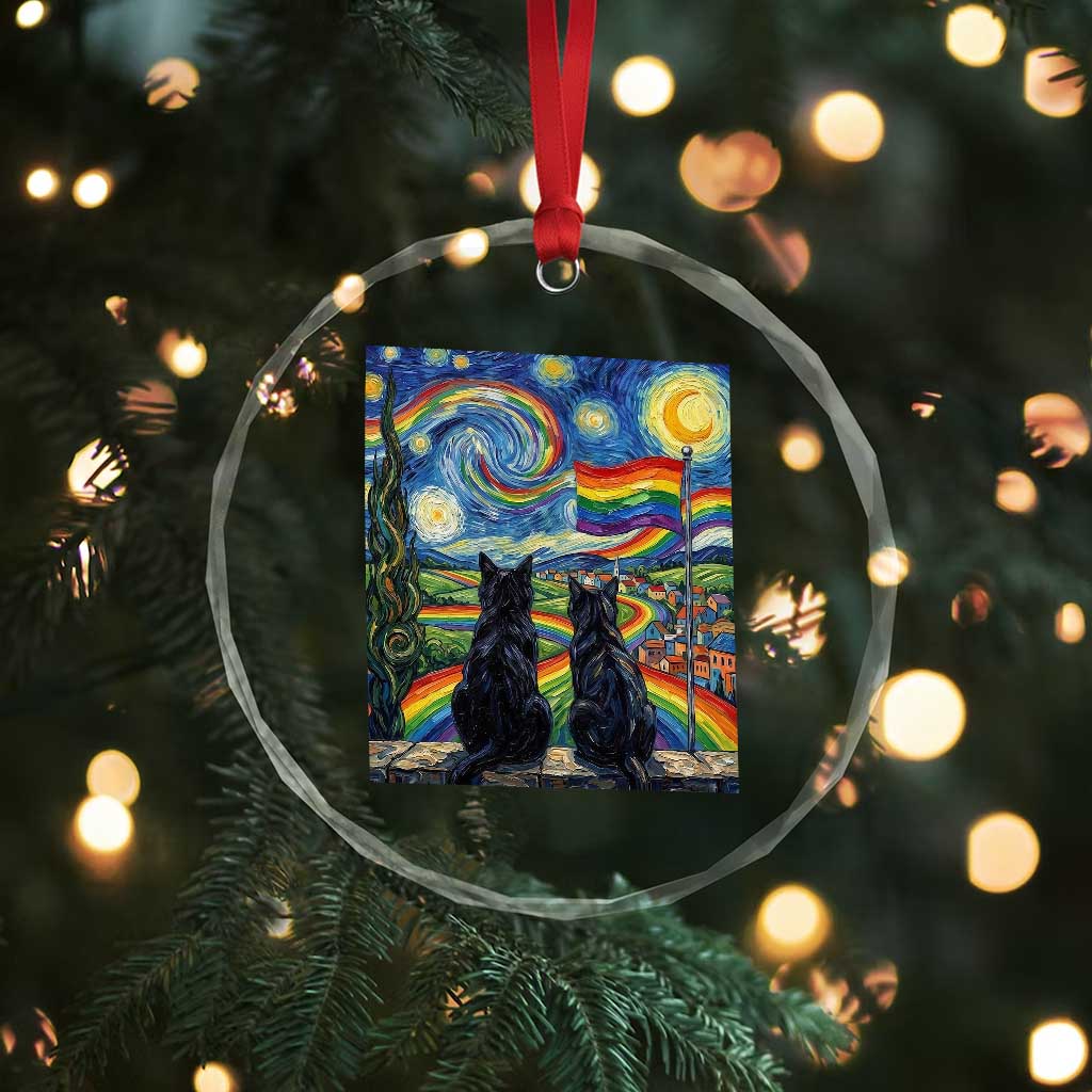 Cat Gay Pride Crystal Glass Ornament Starry Night Style LGBTQ Pride Support TS14 Print Your Wear