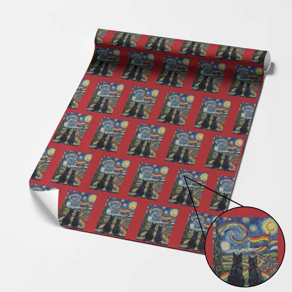 Cat Gay Pride Wrapping Paper Roll Starry Night Style LGBTQ Pride Support