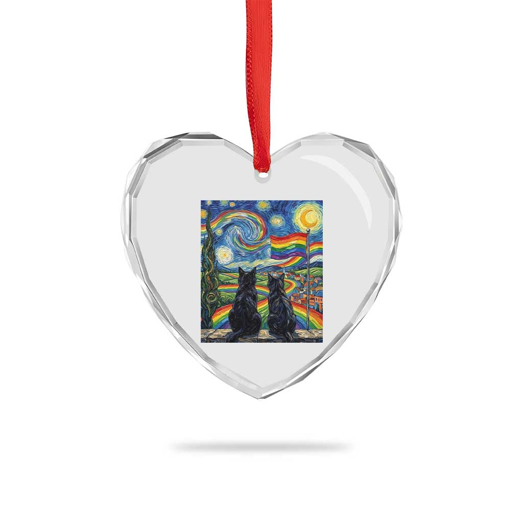 Cat Gay Pride Heart Crystal Glass Ornament Starry Night Style LGBTQ Pride Support
